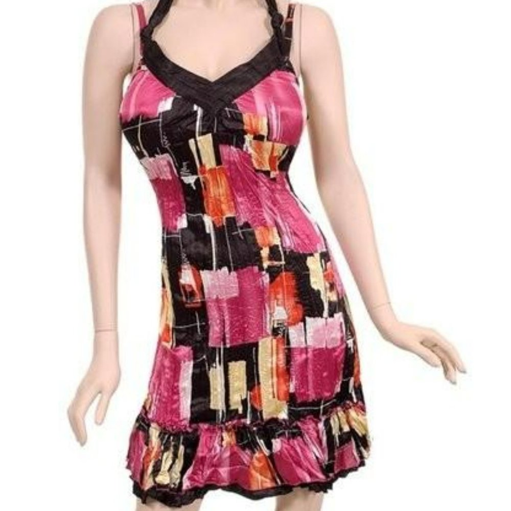 Lulumari,pleated,crinkled satin,ruffled,deep  V-neck,backless,bodycon,unique